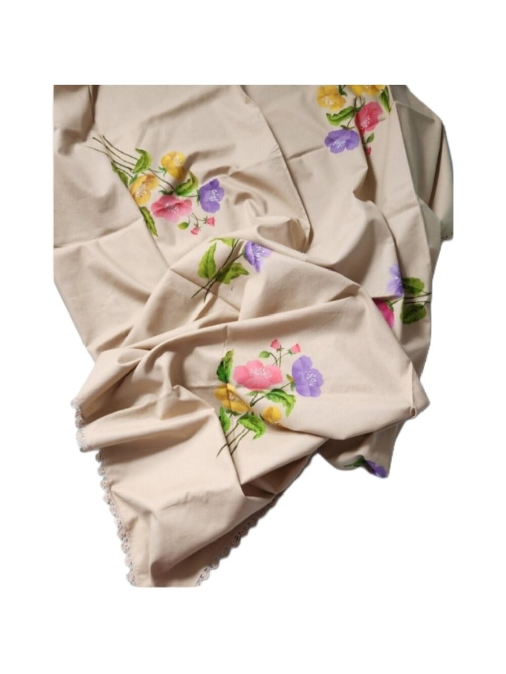 Floral Crochet Edge Large 77×60" Tablecloth